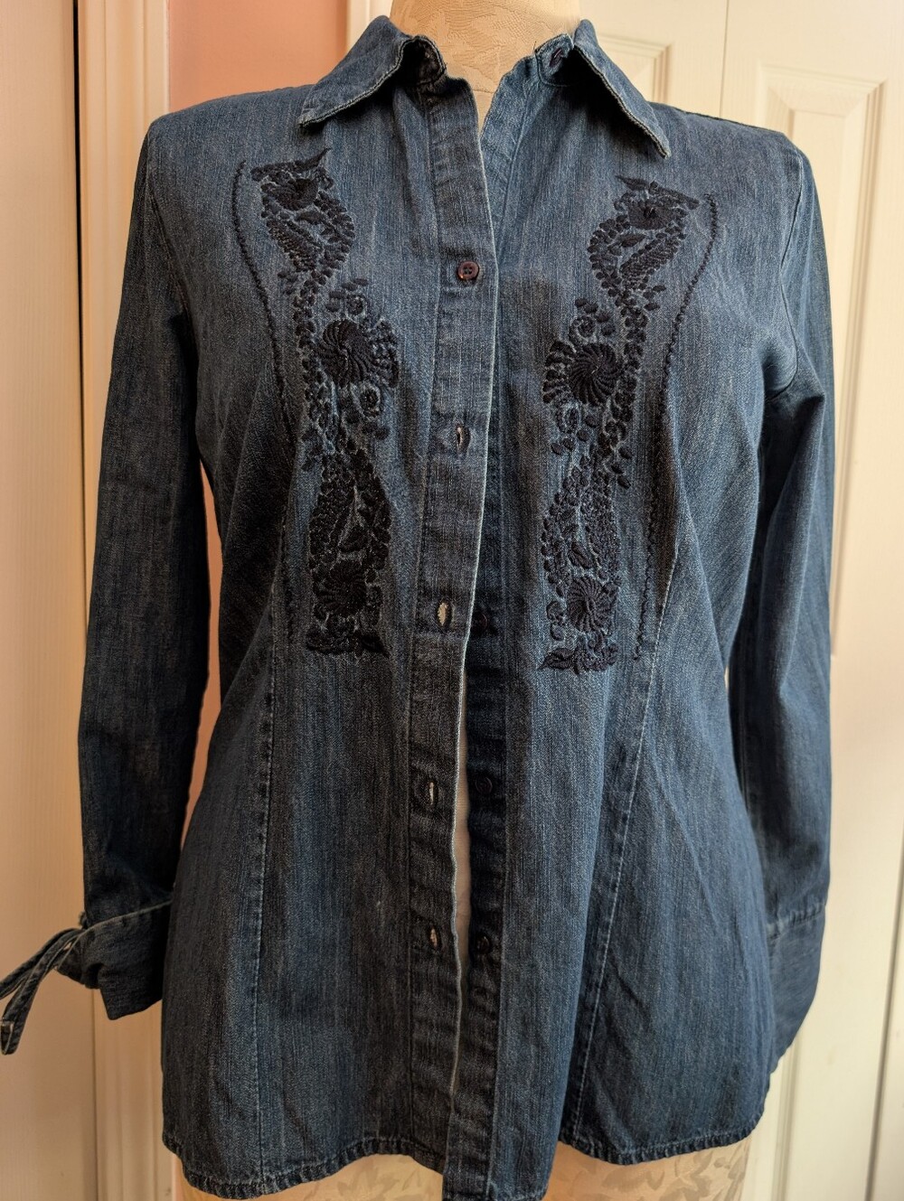 Faded Glory Retro Denim Shirt With Lacing Size L